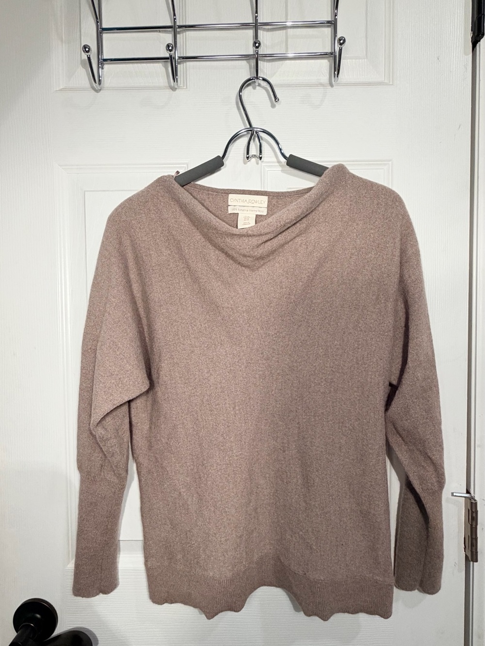 Cynthia Rowley 100% Merino Wool Oversized Cowl Neck Sweater Taupe M